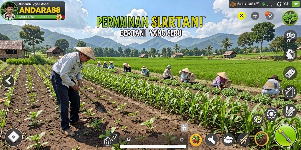 Screenshot gameplay ANDARA88 menunjukkan aktivitas bertani yang menyenangkan.