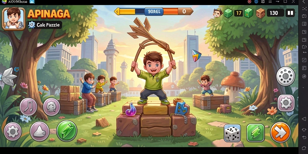 Screenshot gameplay APINAGA dengan berbagai teka-teki menarik.