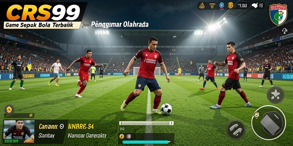 Tampilan gameplay CRS99 dengan aksi sepak bola yang mendebarkan.