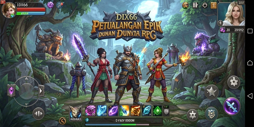 Tangkapan layar utama IDX66 menampilkan aksi pertarungan RPG yang seru.