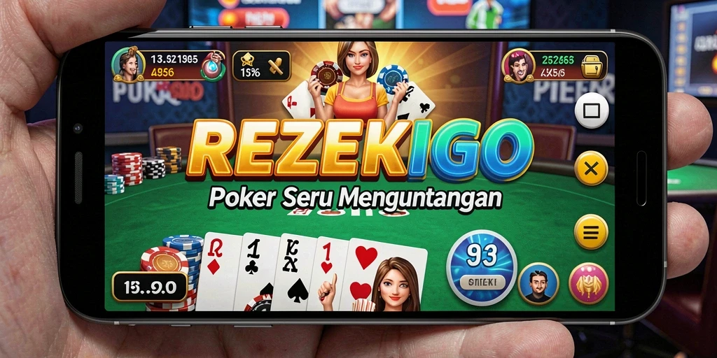 Tangkapan layar dari gameplay Poker yang mendebarkan di REZEKIGO.