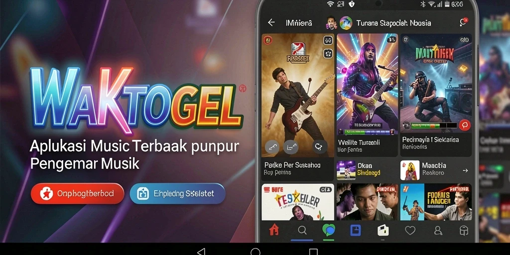 Screenshot utama WAKTOGEL menampilkan pengguna menikmati musik dengan antarmuka yang menarik.